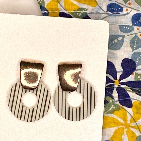 Circle Midcentury Stripe Hoop Goldtone Earrings Geometric Round Retro Pierced - Picture 9 of 9